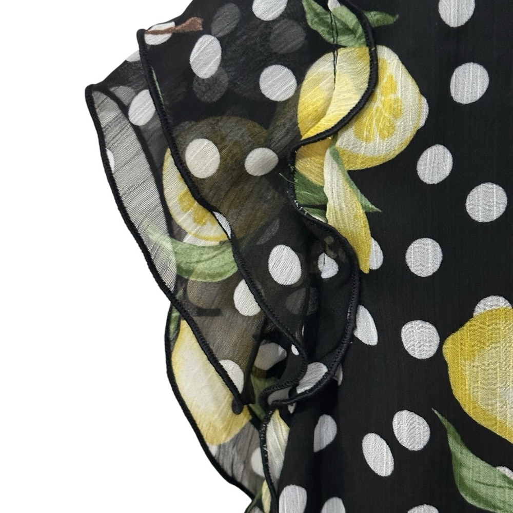 Haver & Blair Tie Front Ruffle Sleeve Lemon Floral Blouse Small NWT - Picture 4 of 11